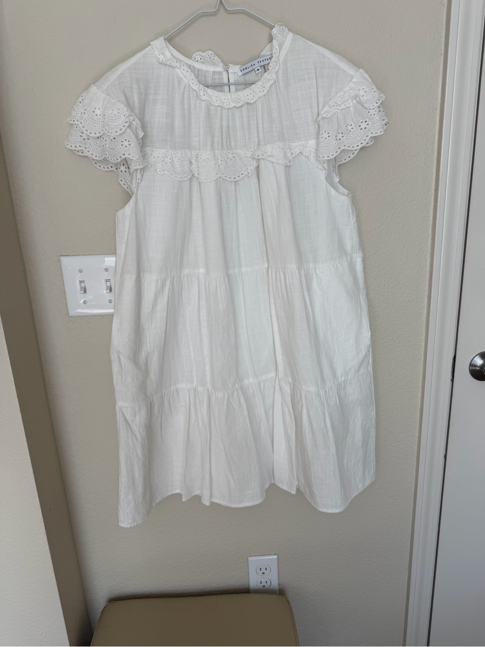English Factory White Eyelet Ruffle Tiered Mini Dress